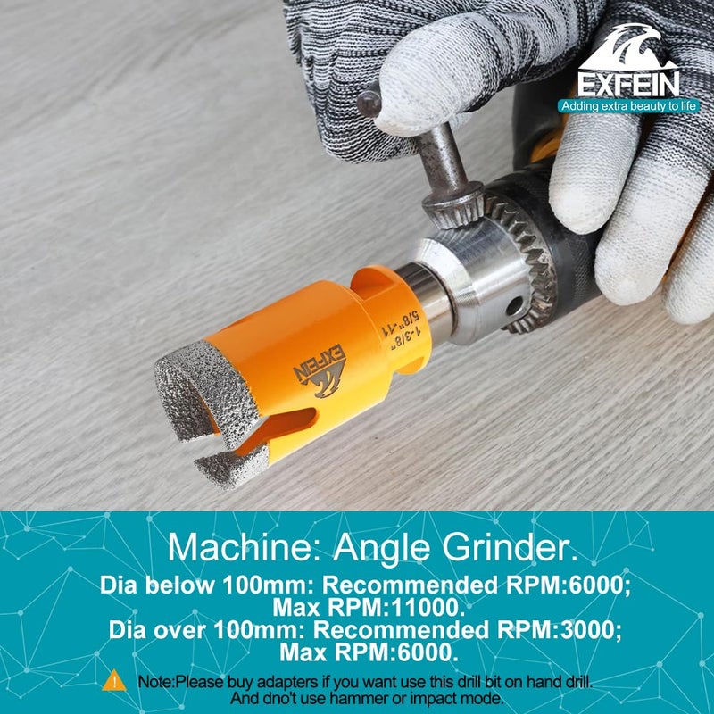 EXFEIN Diamond Tile Hole Saw Kit 12pcs - 6/8/10/25/35/50/65mm Core Drill Bits,10mm Milling Bit and 2" Chamfer Bit with Hex Adapter and 4.5" 2pcs Diamond Blade and for Tile Porcelain Marble - Image 5